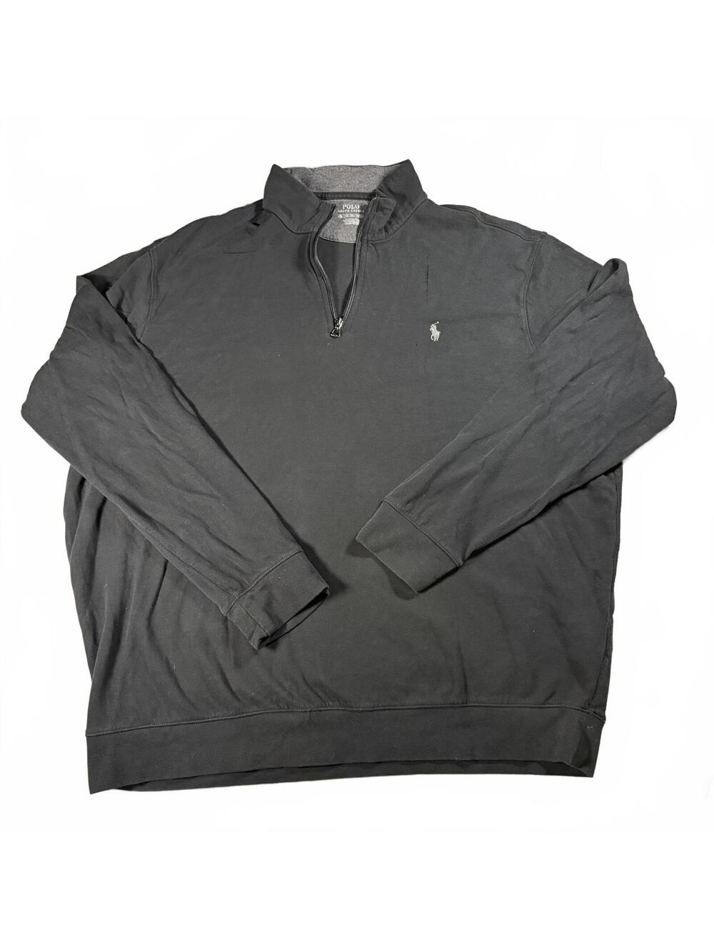 Distressed Polo Ralph Lauren Black Luxury Jersey Quarter-Zip Pullover - Size XXL
